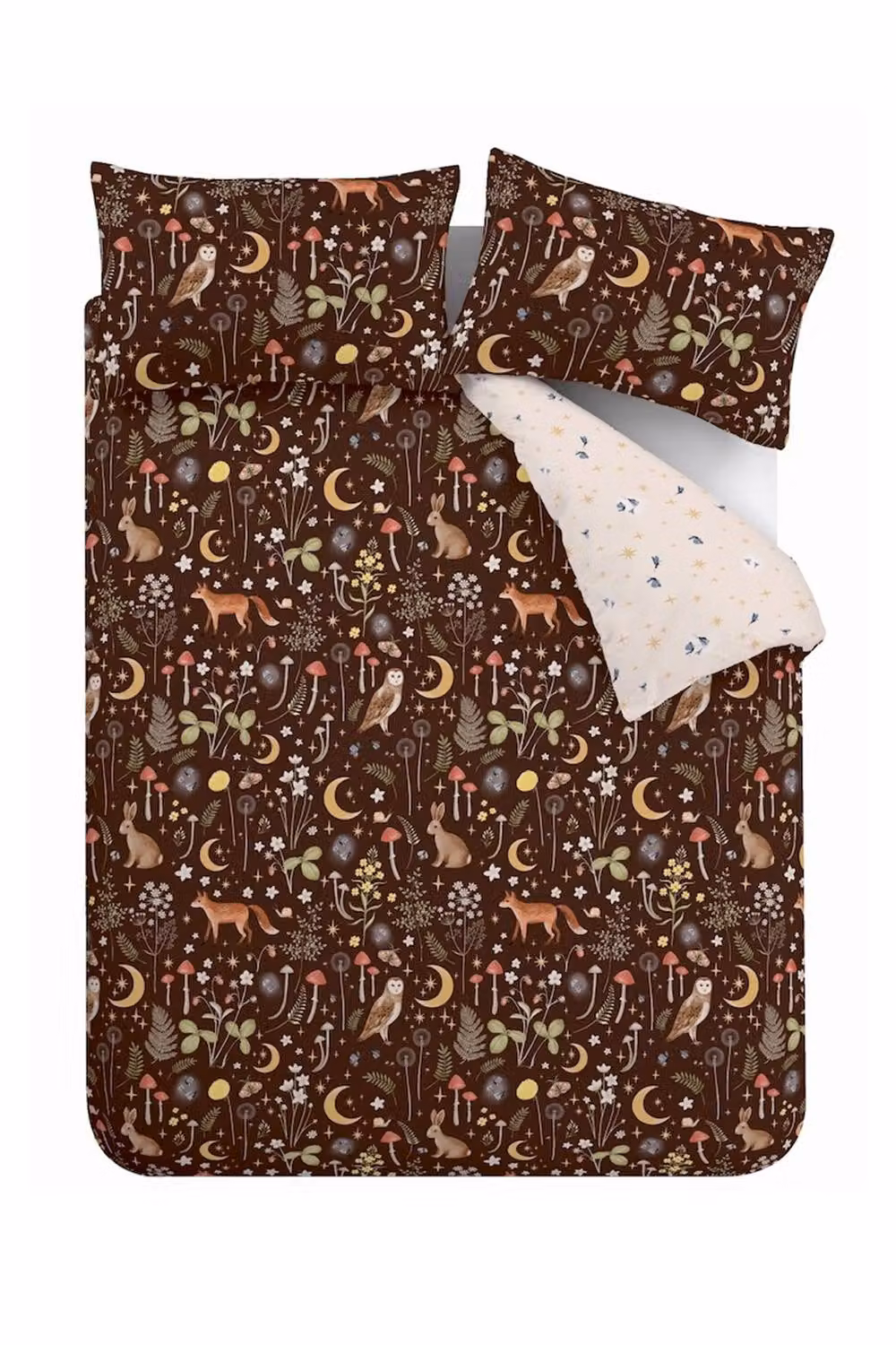 Catherine Lansfield Enchanted Twilight Animals Reversible Double Duvet Cover and Pillowcase Set, Brown, W/D/H: 200 x 200 cm and 50 x 75 cm – 5