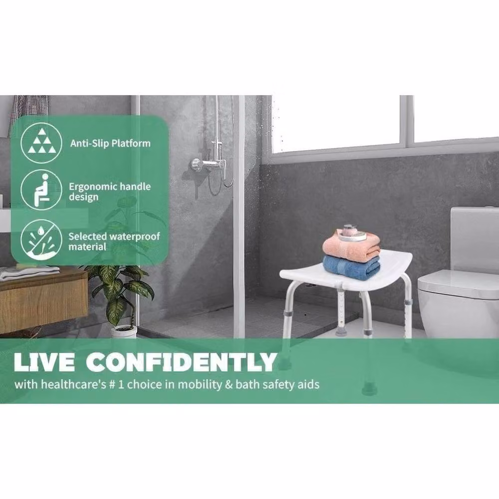 FORGEVIO Portable Aluminium Shower Stool in Grey with Non-Slip Surface – 2