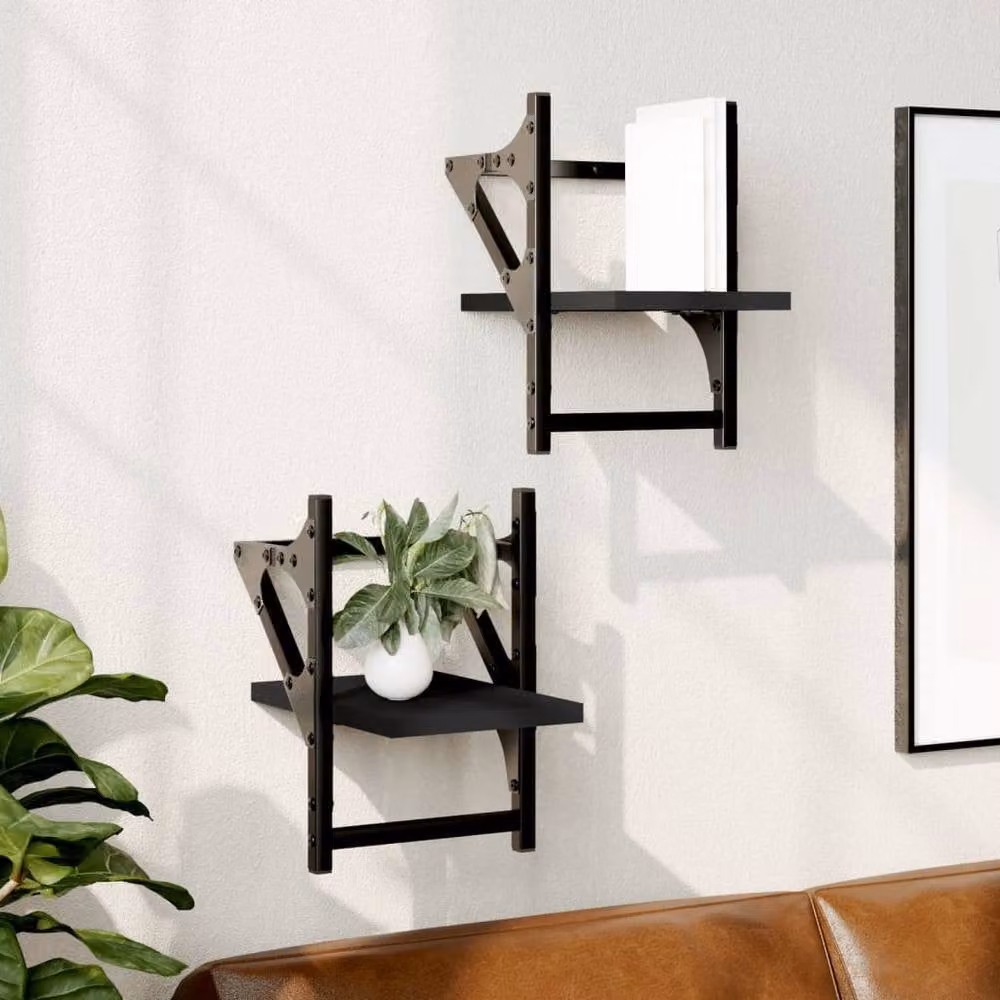 Berkfield Home Wall Mounted Shelves with Bars, 2 Piece Set, Black, W/D/H: 20 x 25 x 30 cm – 2