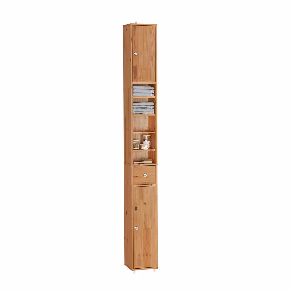 SoBuy Slim Bathroom Tall Cabinet in Brown with Soft-Close Hinged Doors and Adjustable Internal Shelves, H: 180 cm – 2