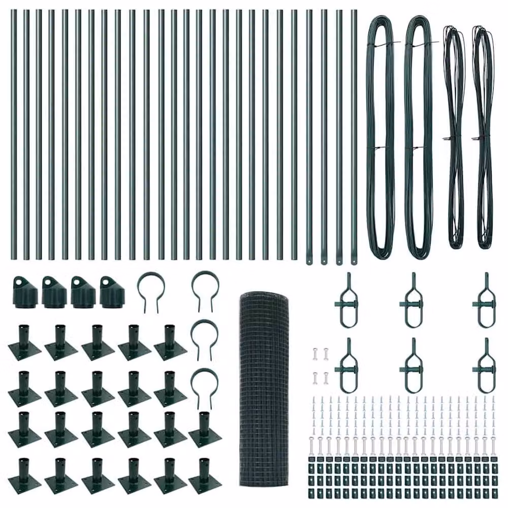 Berkfield Home Green Steel Welded Wire Fence with 13 Flanged Posts, 0.4 x 50 m – 4