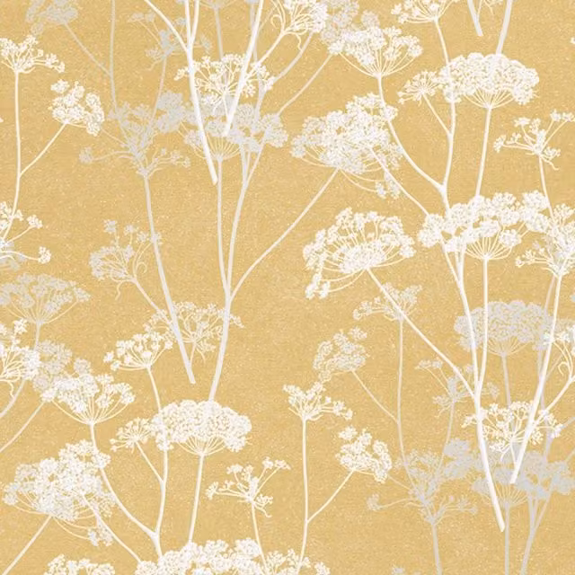 I Love Wallpaper Olivia Floral Metallic Glitter Mustard Yellow Wallpaper, Width: 33 cm