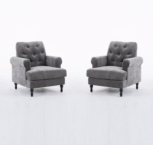 FURNITURE ONE Grey Velvet Tufted 2-Seater Sofa Set with Matching Scatter Cushions – 1