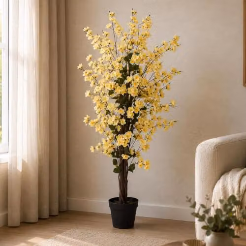 Leaf Design UK Yellow Artificial Blossom Tree, Height: 120 cm, Width: 40 cm, Depth: 40 cm – 2