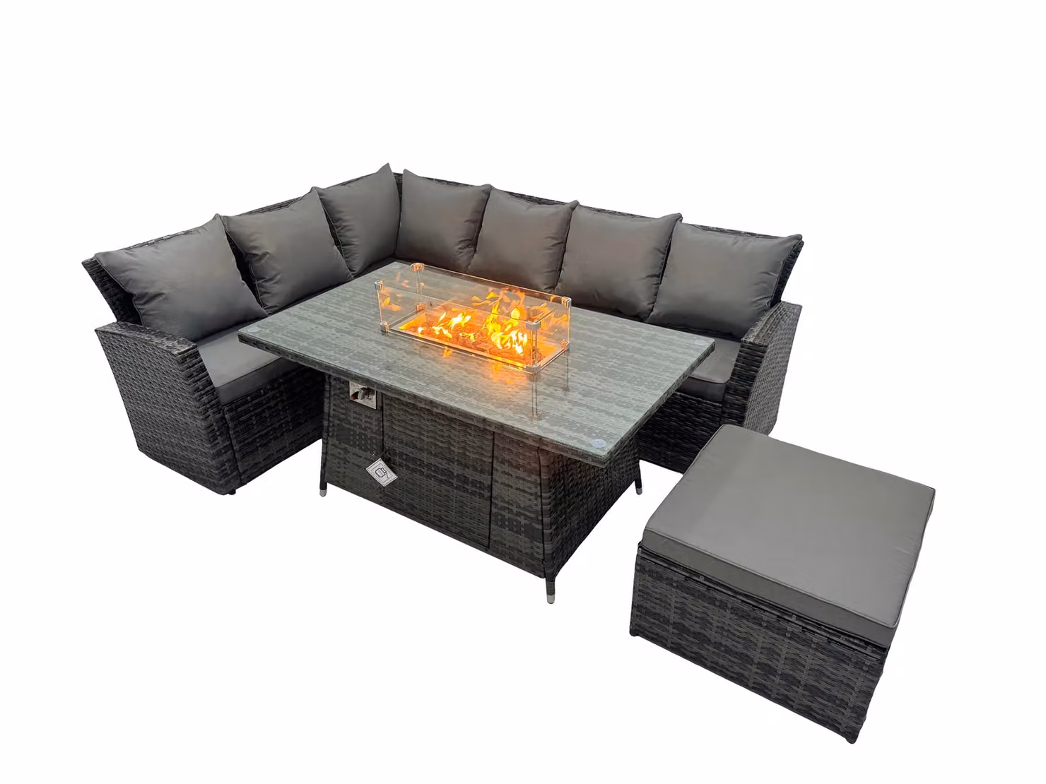 Fimous 7 Seater High Back Rattan Gas Fire Pit Corner Sofa and Dining Set in Dark Grey – 2