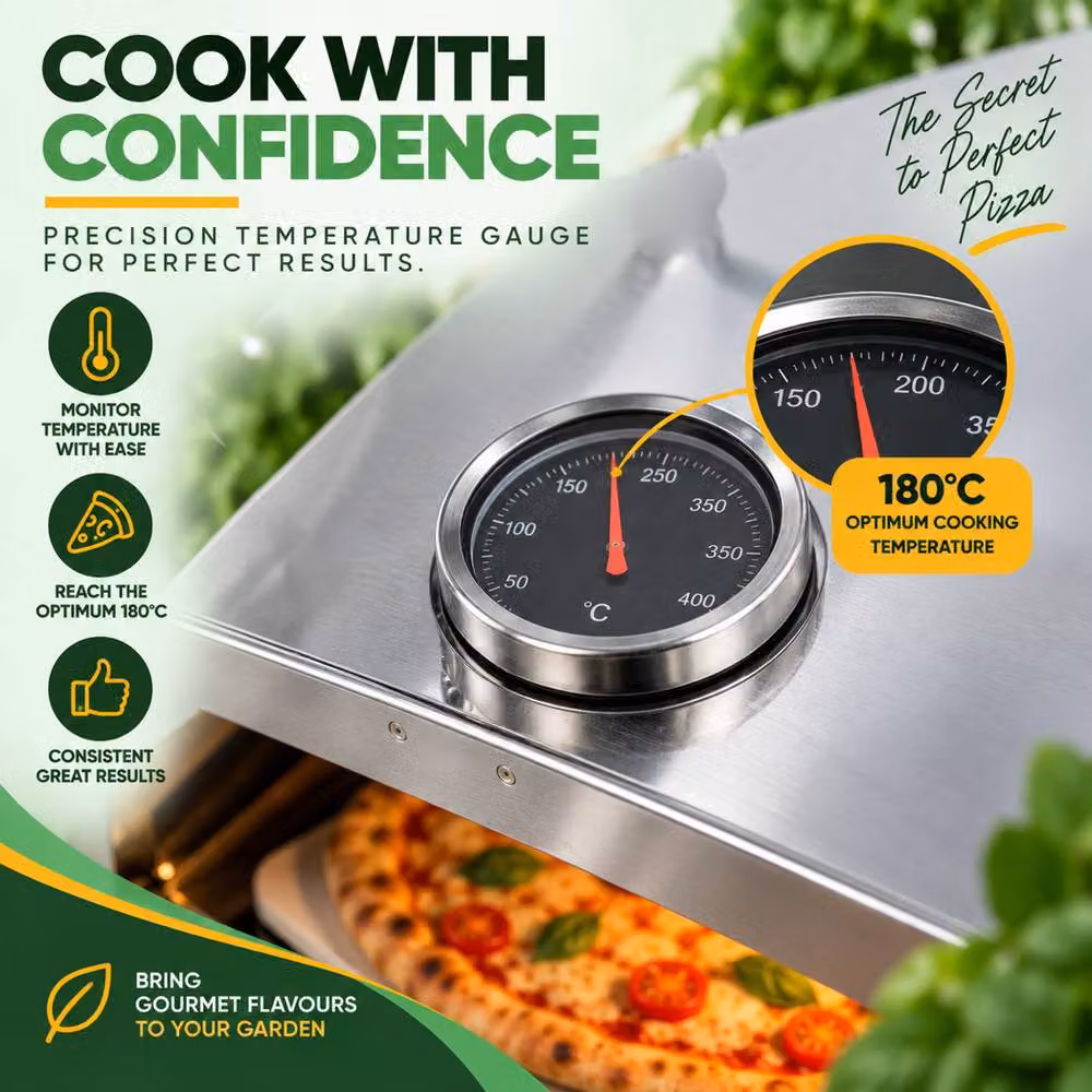 Gardenwize Portable BBQ Pizza Oven in Silver with Stone and Thermometer – 6