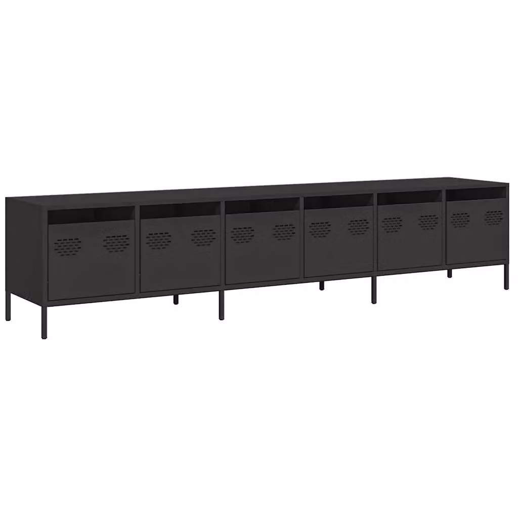 Berkfield Home Industrial TV Cabinet in Matt Black Cold-rolled Steel, W: 202 cm, D: 39 cm, H: 43.5 cm – 2