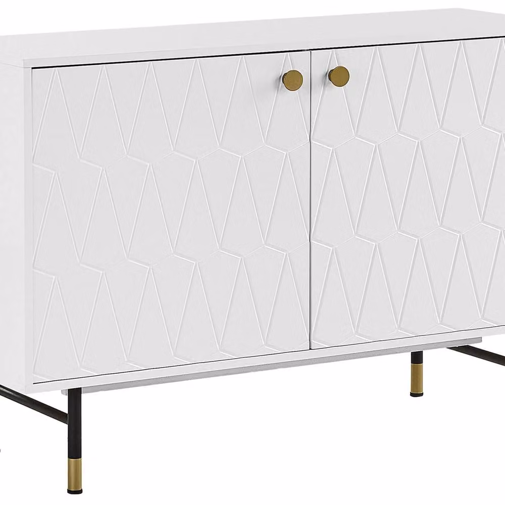 Wyld and Coco Modern White 2 Door Sideboard with Black Metal Legs and Gold Details – 2