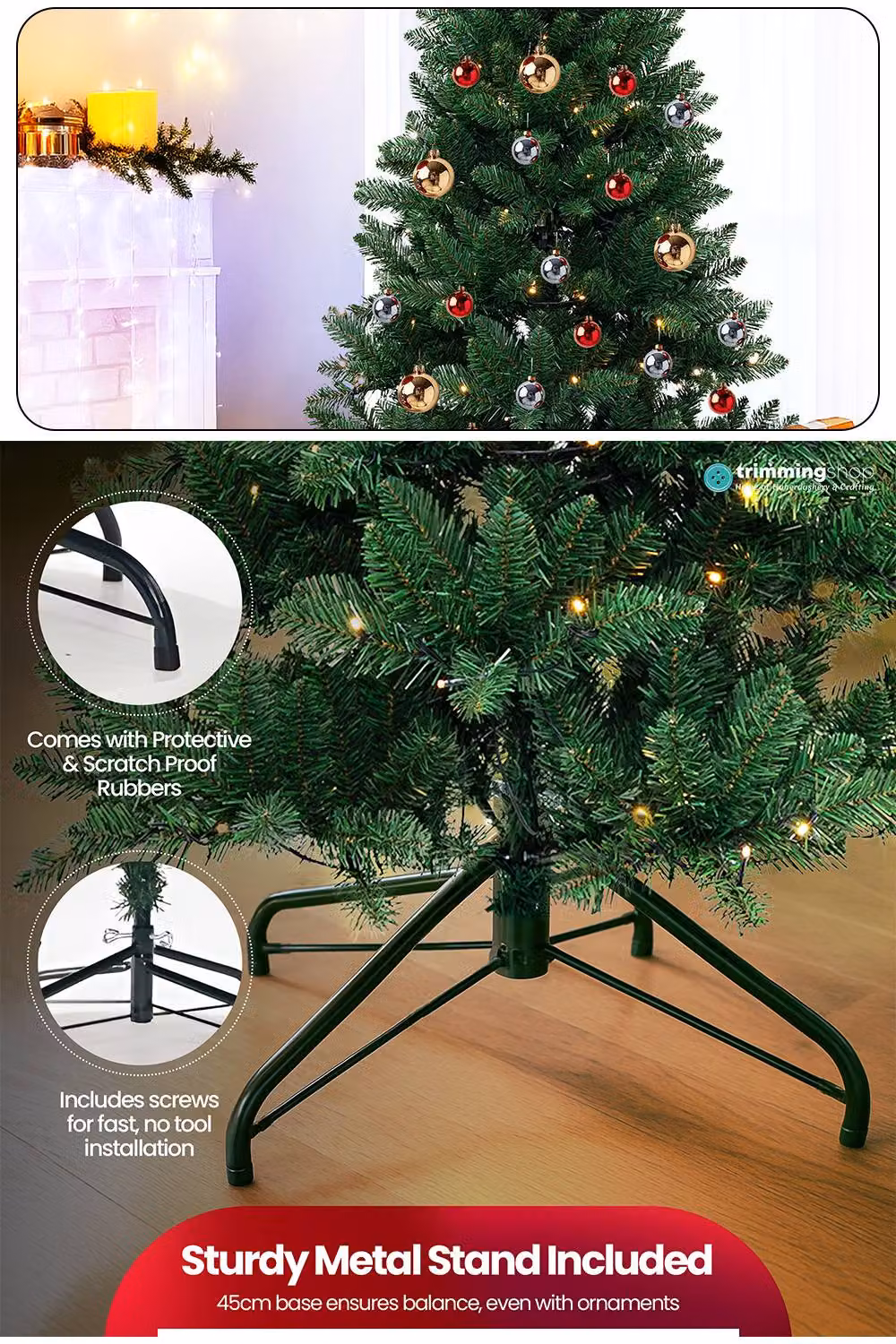 Neel Blue Nordic Pre-Lit Pine Christmas Tree with Warm White LEDs in Green, Height: 180 cm – 4