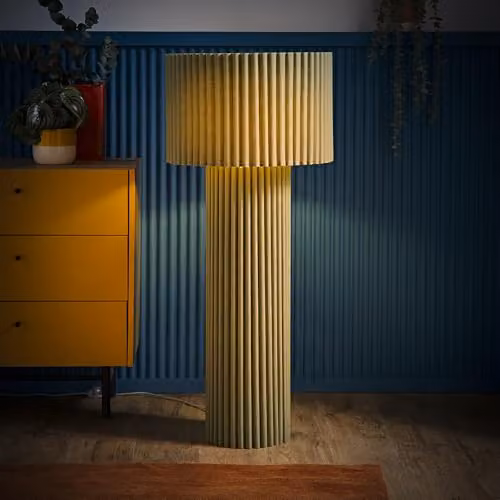 ValueLights Lenny Green Ribbed Fabric Drum Midi Floor Lamp with LED Bulb – 2