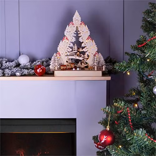 Netagon White Wooden Battery Powered Light Up Christmas Festive Tabletop Scene – 3
