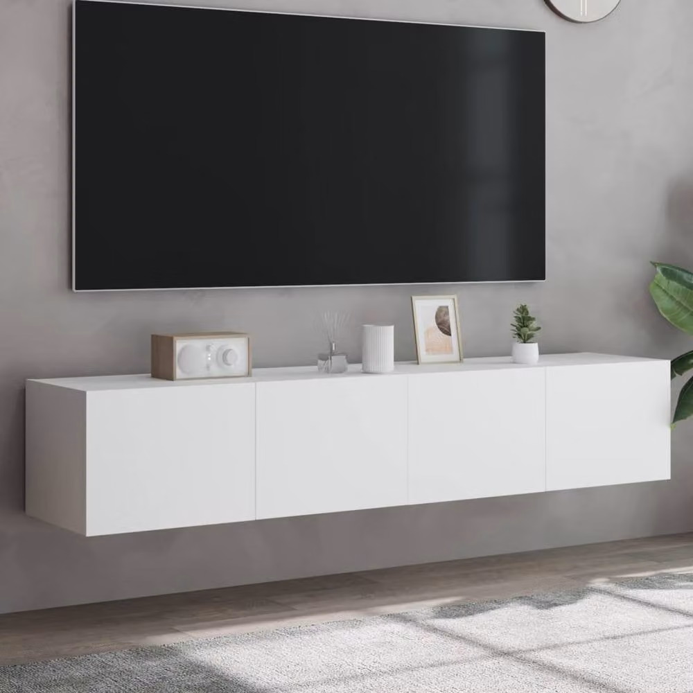 Berkfield Home Modern White TV Wall Cabinets with Integrated LED Lighting, Set of 2, W/D/H: 80 x 35 x 31 cm – 1
