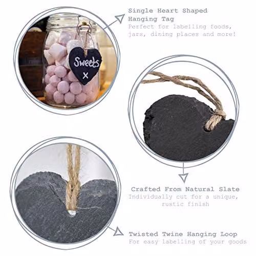 Nicola Spring Grey Slate Heart Hanging Tags, Pack of 3, 7 x 5.5 cm – 2