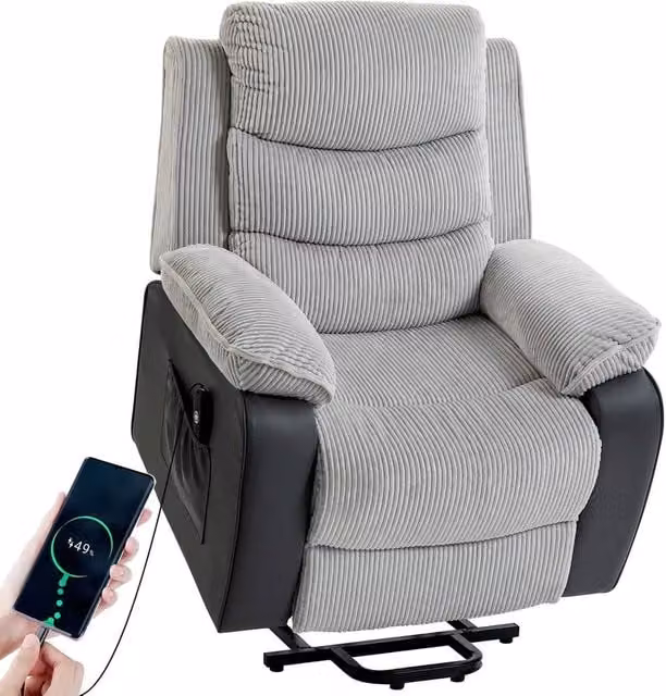 FORGEVIO Grey Power Lift Riser Recliner Chair with High Back and Armrests – 1