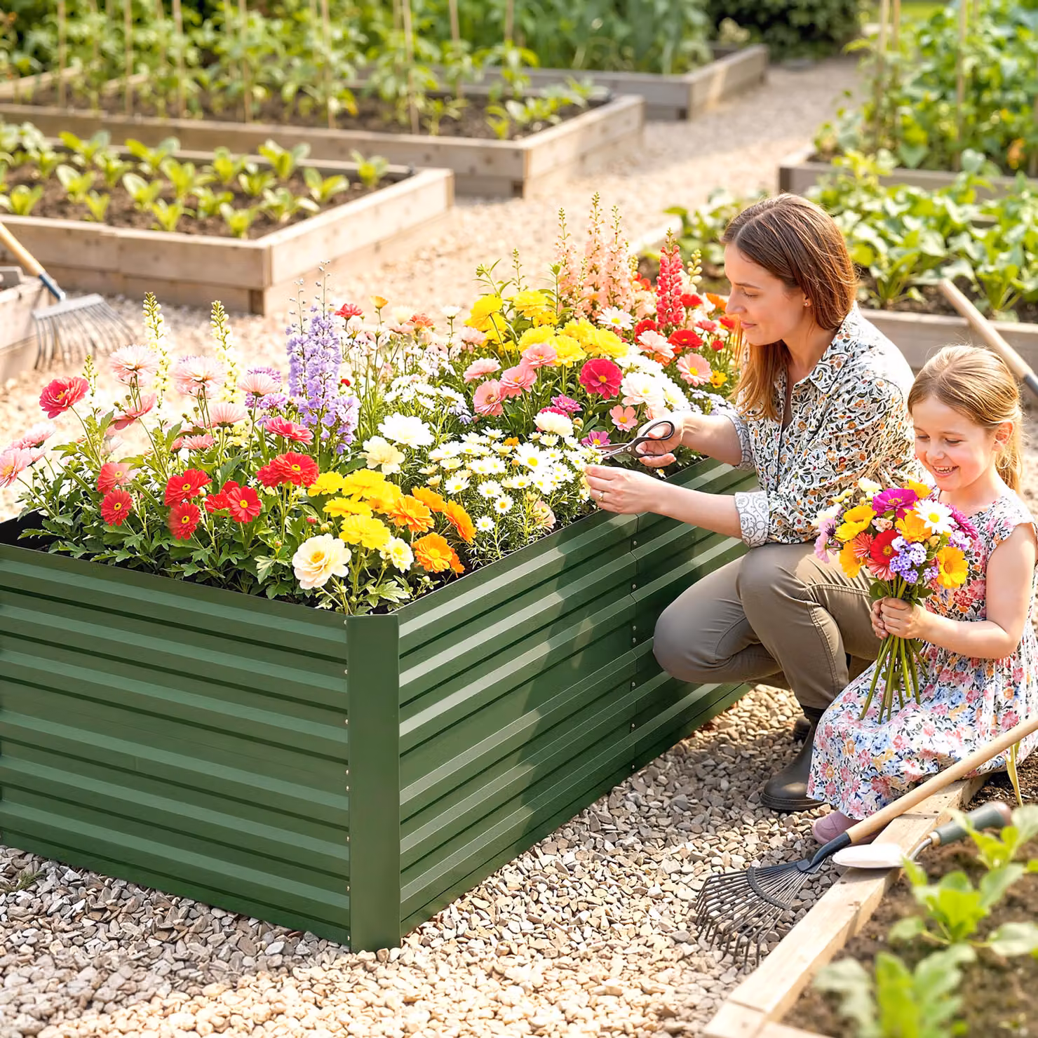 Outsunny Green Galvanised Steel Rectangular Raised Garden Bed with Multi-reinforced Rods, W: 180 cm, D: 90 cm, H: 59 cm – 2