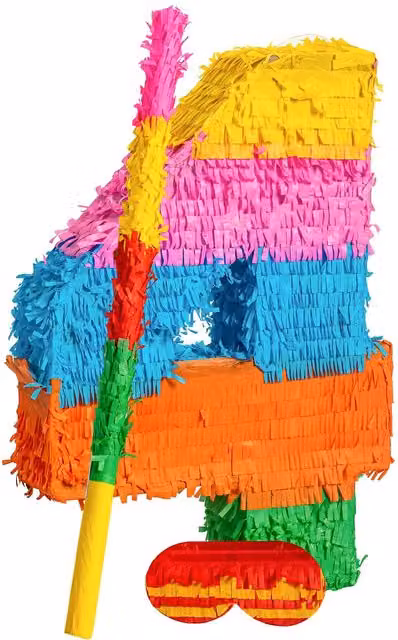 Fax Potato Number 4 Cardboard Pinata Set with Stick and Blindfold in Multicolour and Yellow