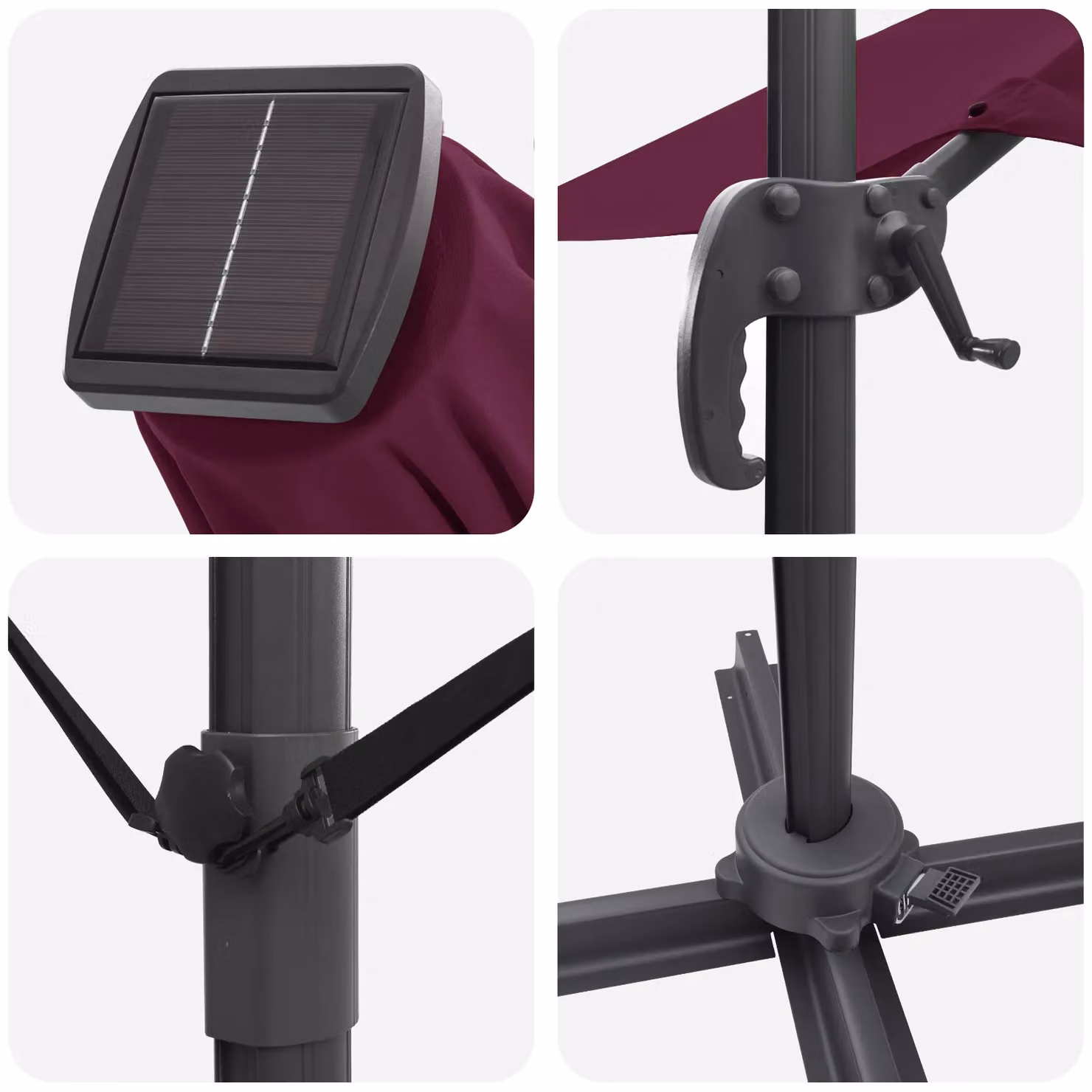 Berkfield Home Roma Cantilever Parasol with LEDs in Bordeaux Red, Aluminium Construction, W: 352 cm, D: 251 cm, H: 265 cm – 4