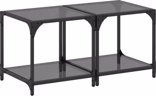 Berkfield Home Set of 2 Modern Square Coffee Tables with Black Glossy Glass Tops and Steel Frames, W/D/H: 40 x 40 x 40 cm
