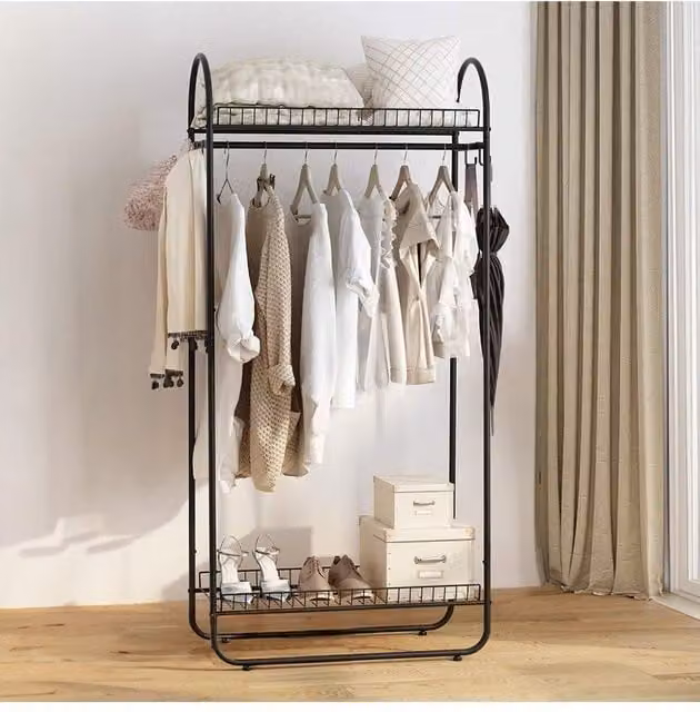 H&O Direct Matt Black Metal Dual Hook and Rail Clothes Rack – 1