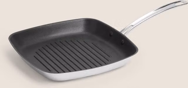 M&S Stainless Steel Non-Stick Griddle Pan, Silver, 27cm