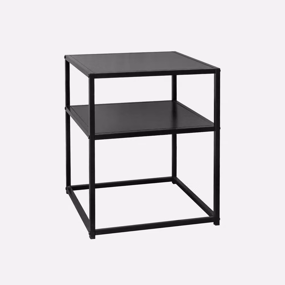 sweeek Pair of Black Metal and Glass Industrial Bedside Tables with Shelves, W/D/H: 40 x 40 x 52 cm – 2