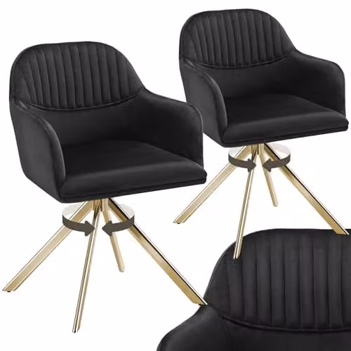tectake Set of 2 Lona Armchairs in Black and Gold