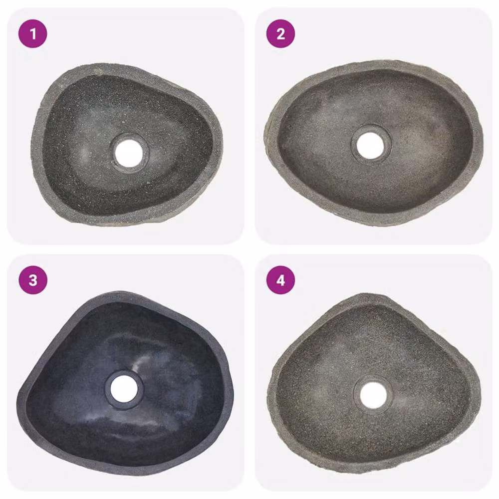 Berkfield Home River Stone Oval Basin in Black W: 38 cm, D: 24 cm – 4