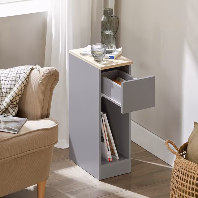 SoBuy Modern Narrow Bedside Table and Nightstand in Grey