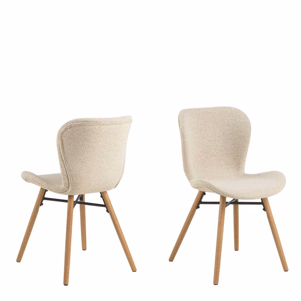 Wyld Haus Set of 2 Beige Bouclé Dining Chairs with Oiled Oak Legs – 2