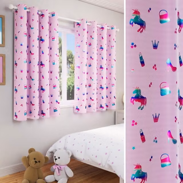 Enhanced Living Charm Pink Thermal Metallic Print Eyelet Curtains, Pair, Pink, Height: 183 cm, Width: 168 cm