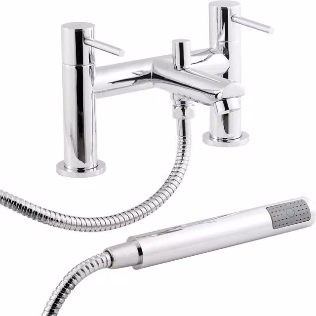 Balterley Evian Round Deck Mounted Bath Shower Mixer Tap and Shower Kit in Chrome and Silver