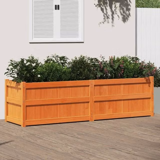 Berkfield Home Waxed Brown Pine Wood Garden Planter W/D/H: 180 x 50 x 50 cm