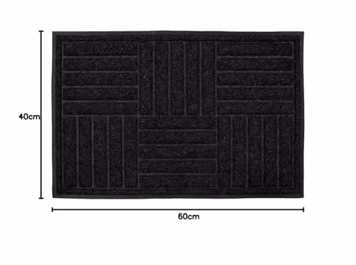 JVL Black Spaghetti Scraper Mud Grabber Doormat, W: 60 cm, D: 40 cm – 6