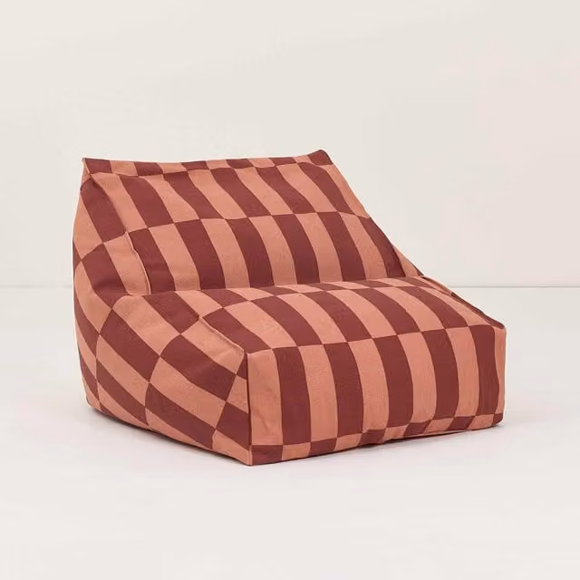 Nobodinoz Vibes Armchair Beanbag in Maroon Tiles Red Geometric Cotton with Removable Cover, W/D/H: 68 x 60 x 40 cm – 1