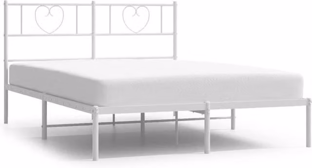Berkfield Home Metal Bed Frame with Headboard, White, W: 140 cm, L: 200 cm – 1
