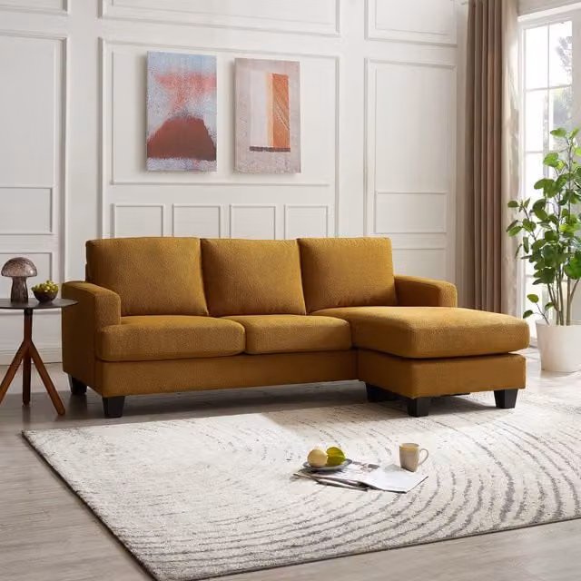 Home Detail Hazel 3 Seater Reversible L-Shape Sofa with Chaise and Sleeping Function in Yellow Boucle, W/D/H: 217 x 144 x 86 cm – 1