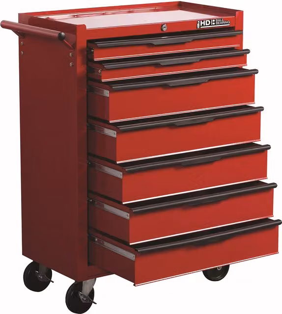 Hilka Heavy Duty 7 Drawer Steel Trolley with Ball Bearing Slides, Red