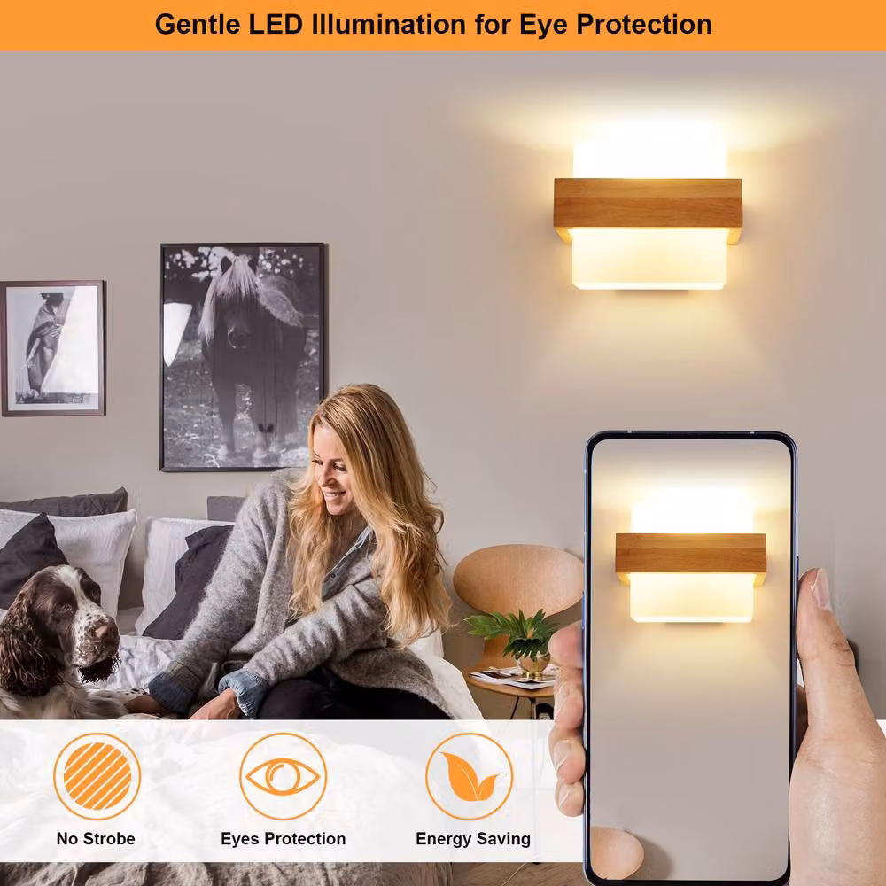 Pheashine Square Wooden LED Wall Light, 12W Scandinavian Style, Brown/Wood with E27 Bulb, H 22 cm x W 17 cm x D 17 cm – 4