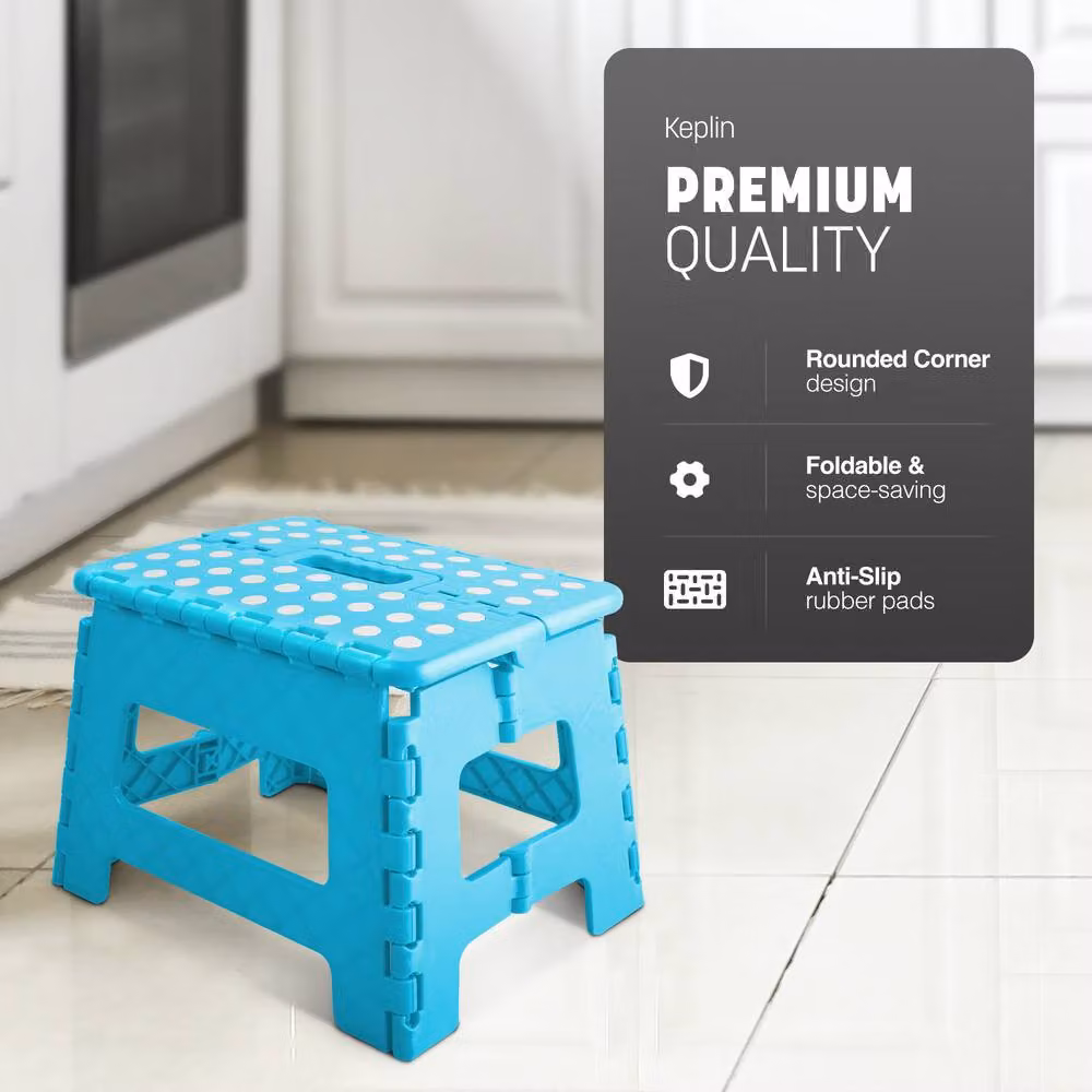 Keplin Heavy Duty Folding Step Stool, Non-Slip Plastic Footstool in Blue – 3