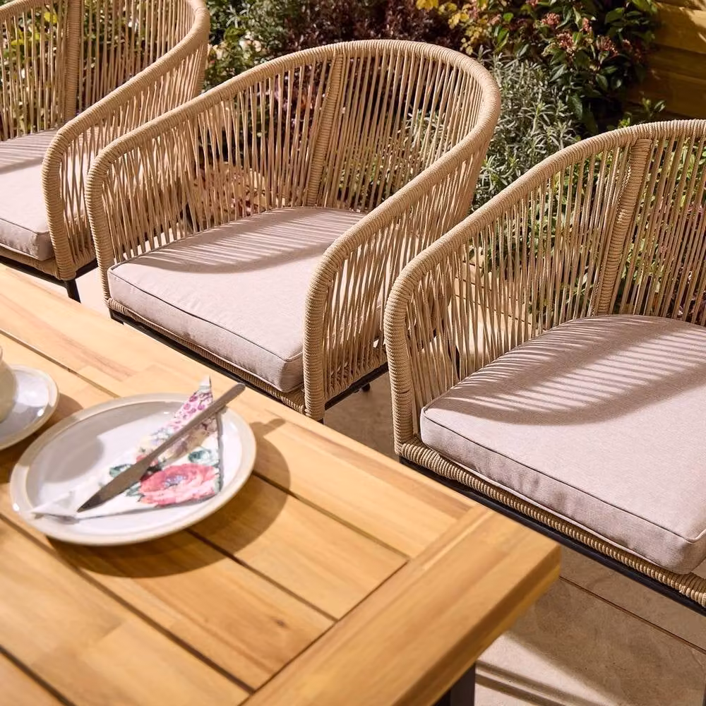 Rowlinsons Oslo 6 Seat Acacia Wood Dining Set in Brown and Grey with Powder Coated Steel, W: 210 cm – 5