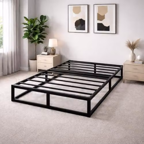 House Of Home Black Metal Platform Double Bed Frame with Under Bed Storage Space, W/D/H: 140 x 200 x 25 cm – 7