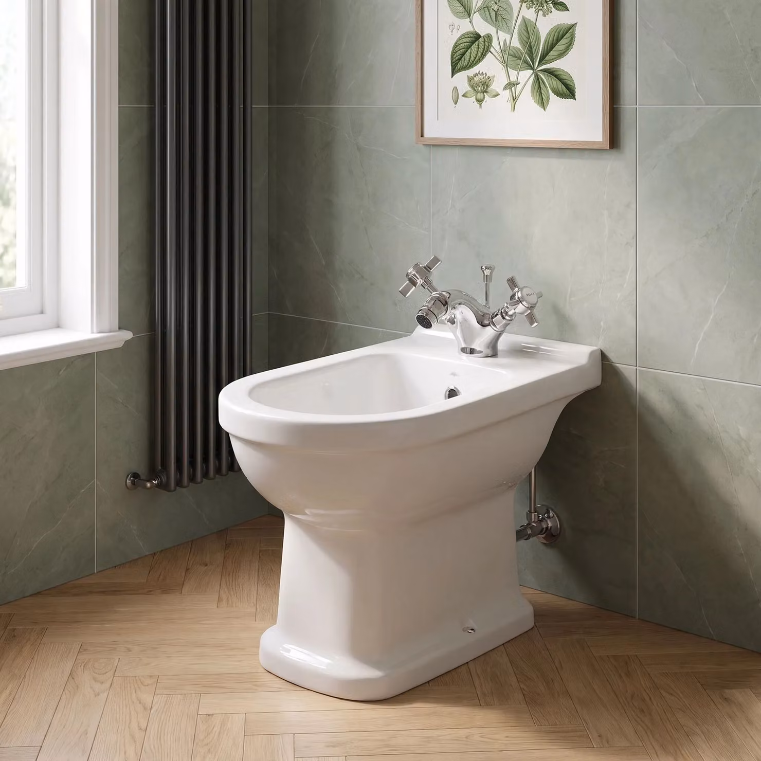 Balterley Kingsey Crosshead Handle Deck Mounted Bidet Tap with Pop Up Waste, Chrome/Silver – 2