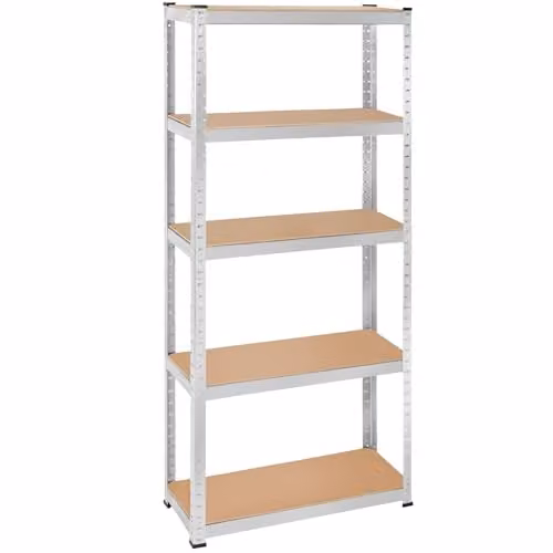 tectake 5-Tier Heavy-Duty Shelving Unit with Galvanised Steel Frame and Adjustable MDF Shelves, W/D/H: 180 x 75 x 30 cm