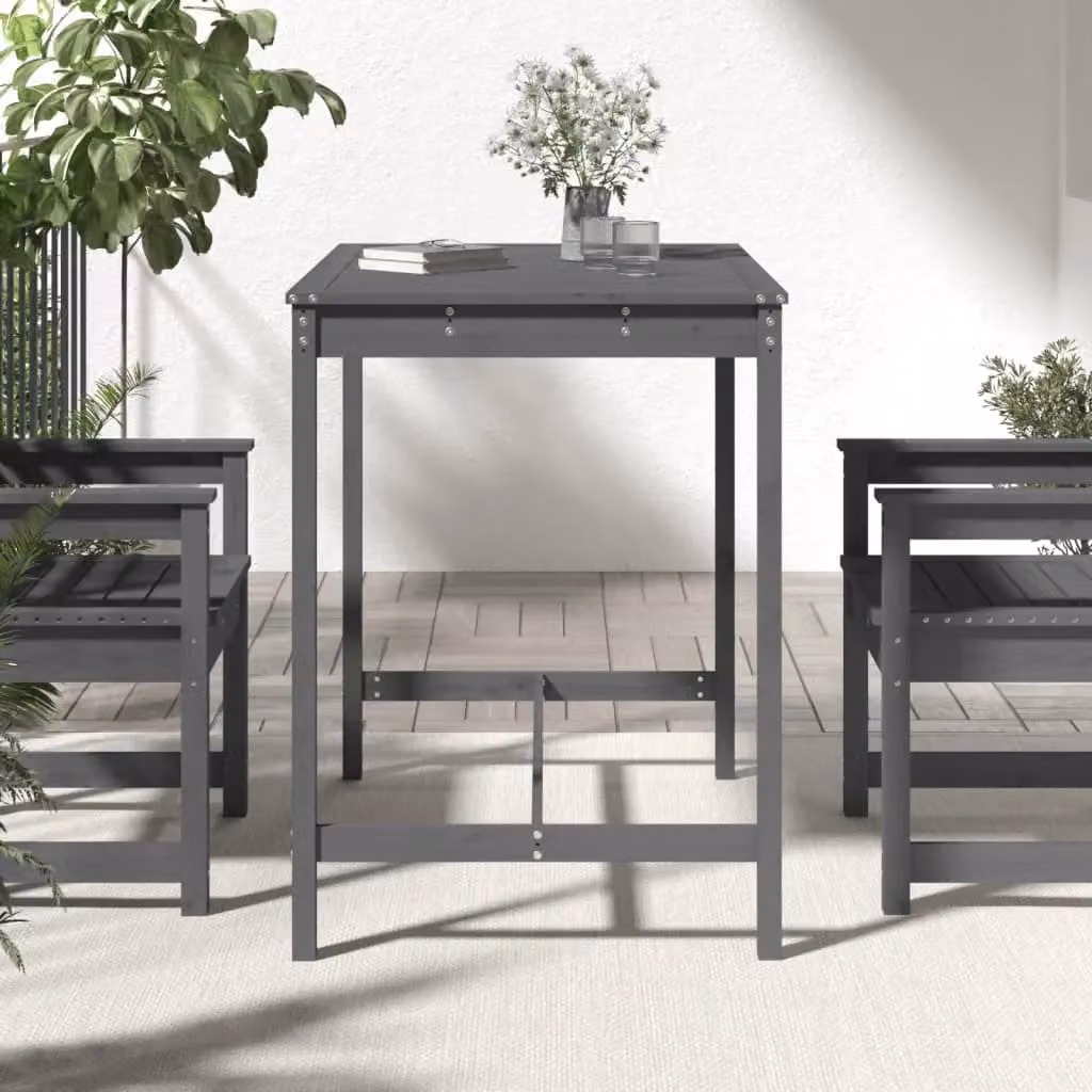 Berkfield Home Rustic Grey Solid Wood Pine Garden Table W/D/H: 121 x 82.5 x 110 cm – 3
