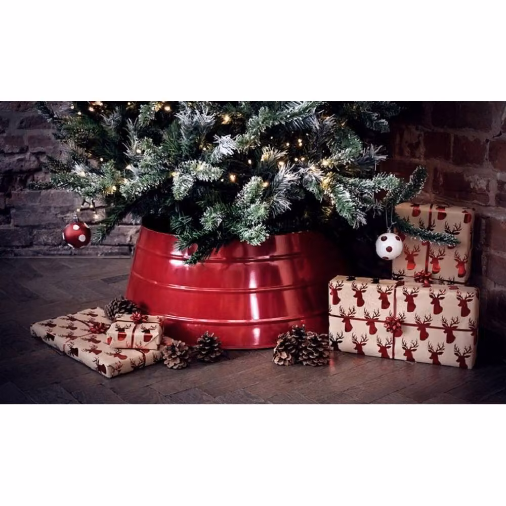 Lemon Pavilion Furniture and Decor Red Metal Tabletop Christmas Tree Skirt, W67 x D67 x H26 cm – 4