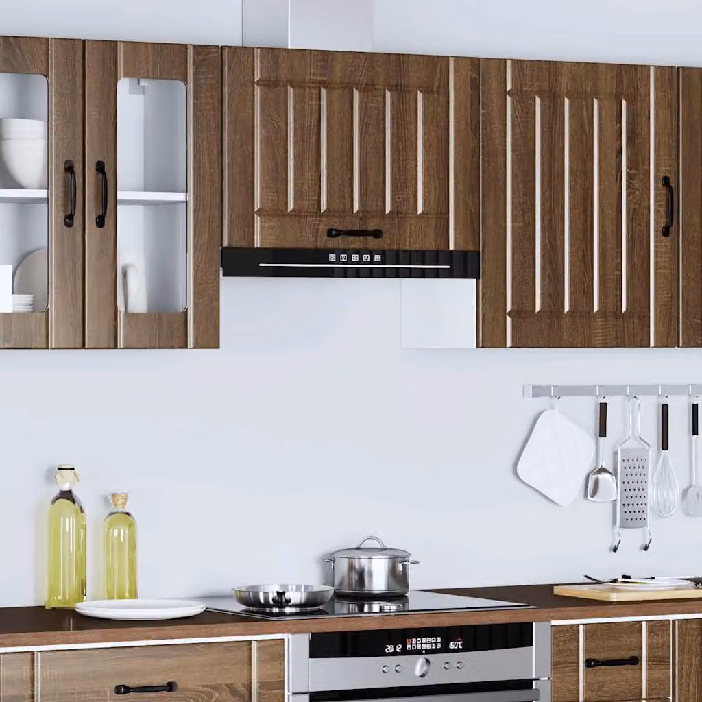 Berkfield Home Lucca Kitchen Wall Cabinet in Brown Oak with Glass Doors – 3