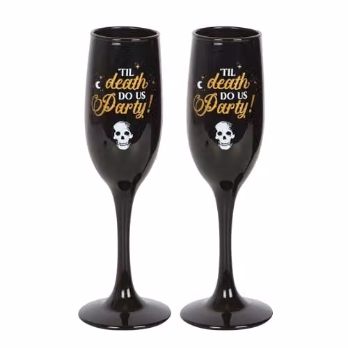 Something Different Wholesale Til Death Do Us Party Champagne Flute Set in Black and Gold