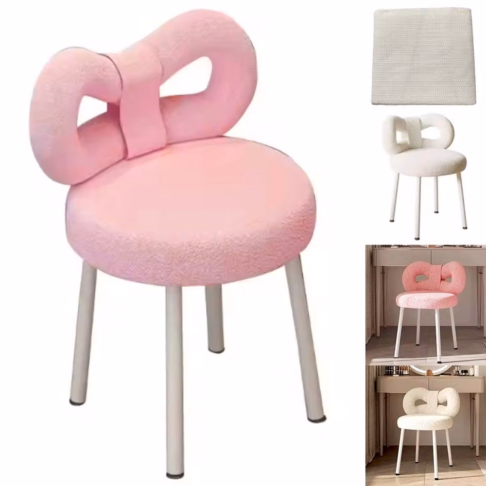 SPETLEK Butterfly Back Vanity Chair in Pink Bouclé Fabric with Metal Frame – 2