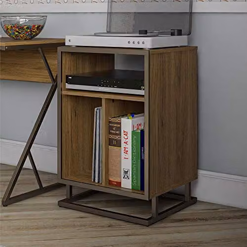 Novogratz Regal Modern Turntable Stand in Brown Walnut Look, W/D/H: 48.26 x 40.99 x 69.99 cm