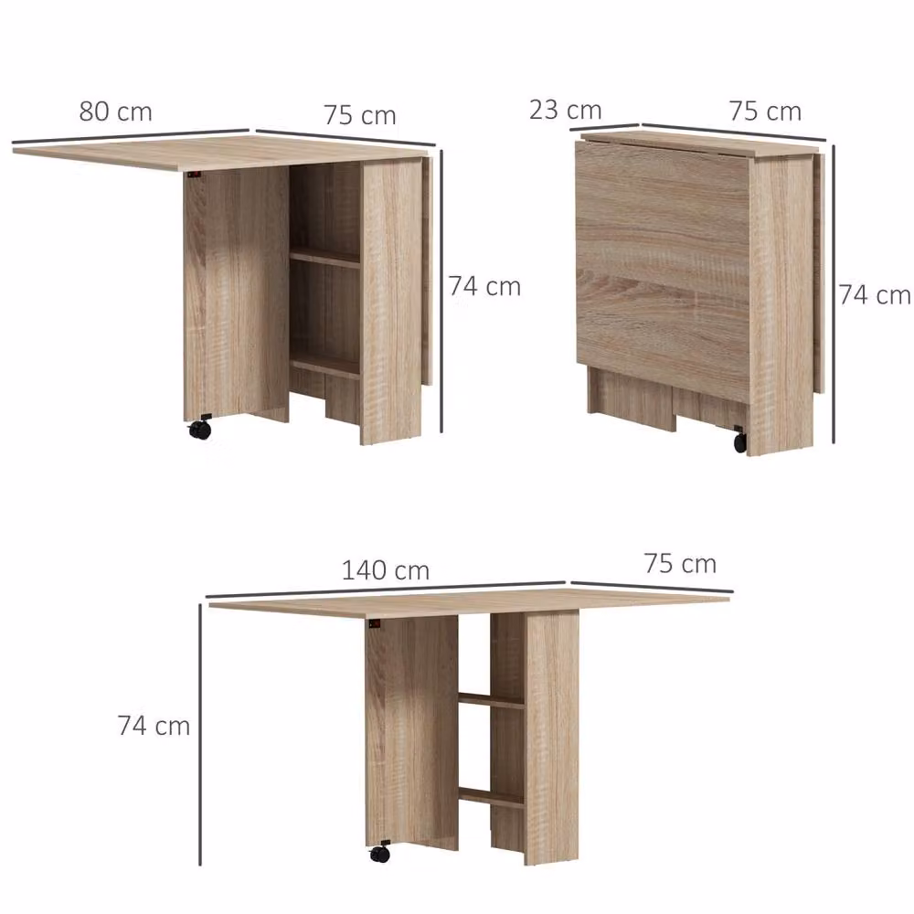 Wyld Haus Vasufa Natural Wood Effect Drop Leaf Dining Table in Brown, W/D/H: 117 x 75 x 75 cm – 4